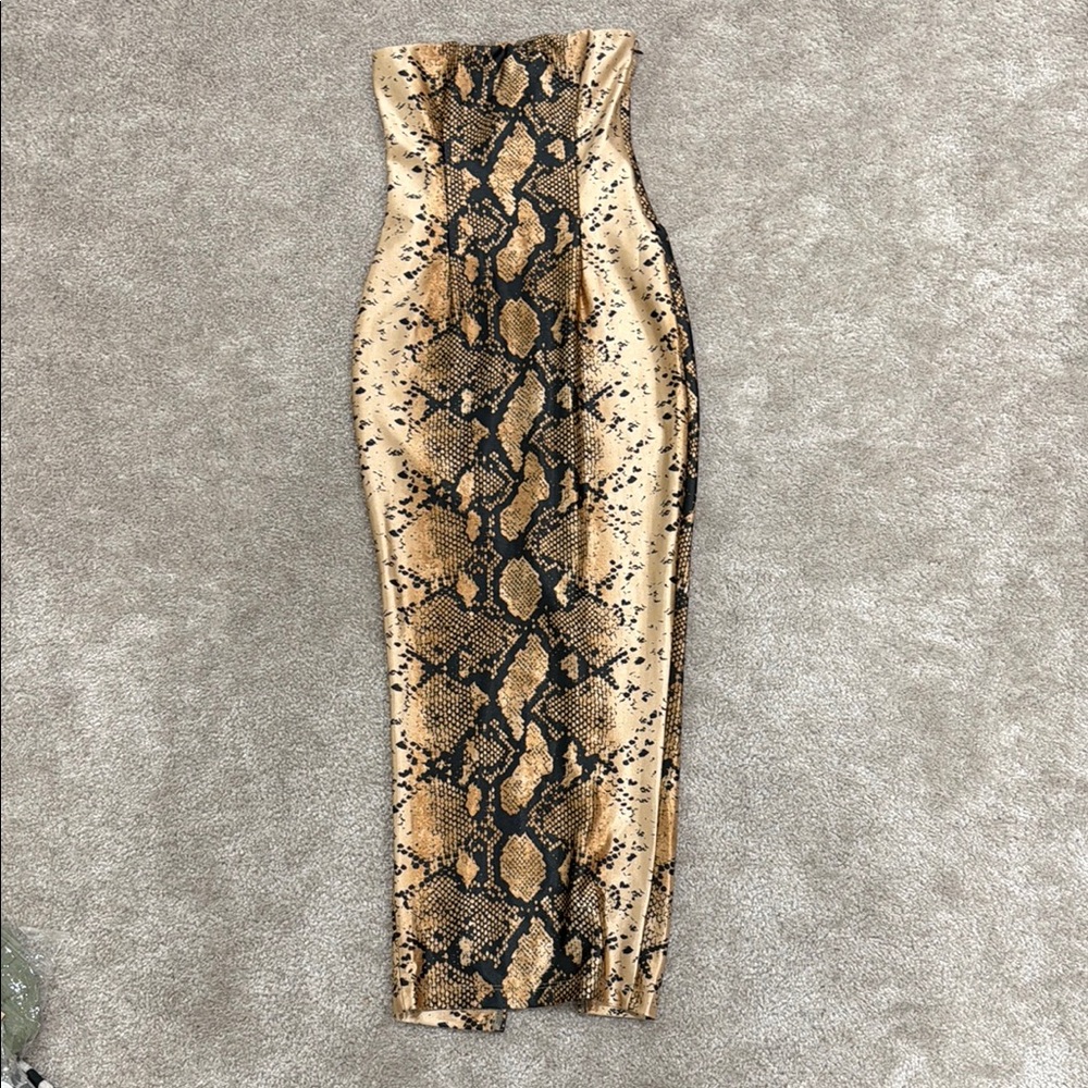 JLUXLABEL Snake Print Midi Dress - Tan and Black